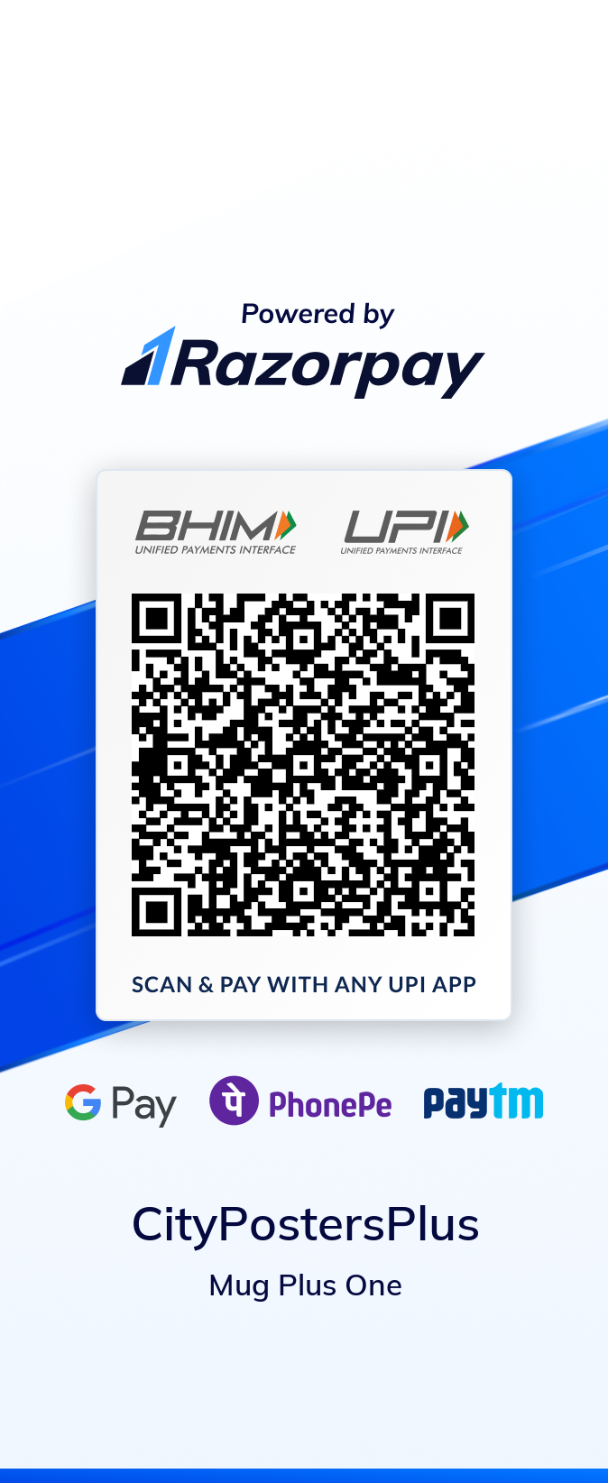 RazorPay QR code for Mug Plus One